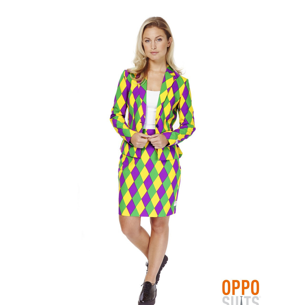 Op deze afbeelding zie je een Kostuums, van het merk Opposuits. Circus Harlequeen Opposuit Vrouw Kostuum