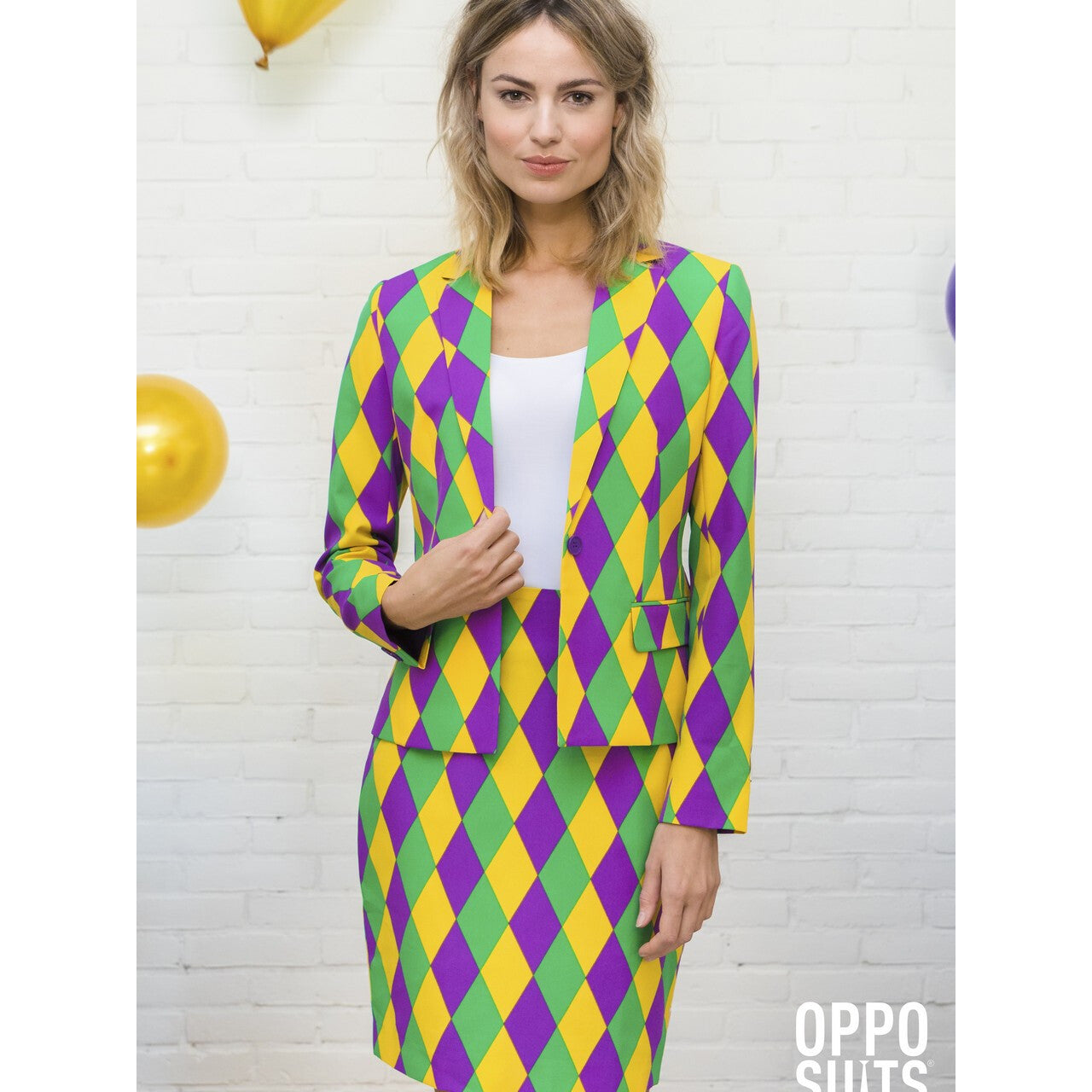Op deze afbeelding zie je een Kostuums, van het merk Opposuits. Circus Harlequeen Opposuit Vrouw Kostuum