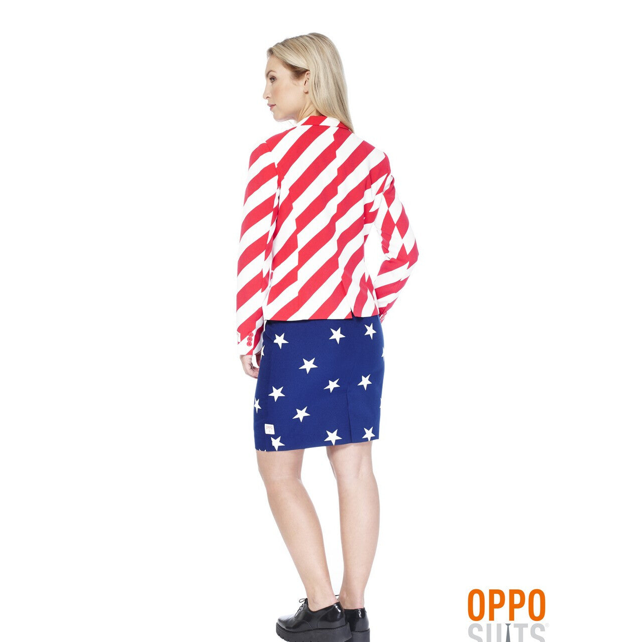 Op deze afbeelding zie je een Kostuums, van het merk Opposuits. USA American Woman Opposuit Vrouw Kostuum
