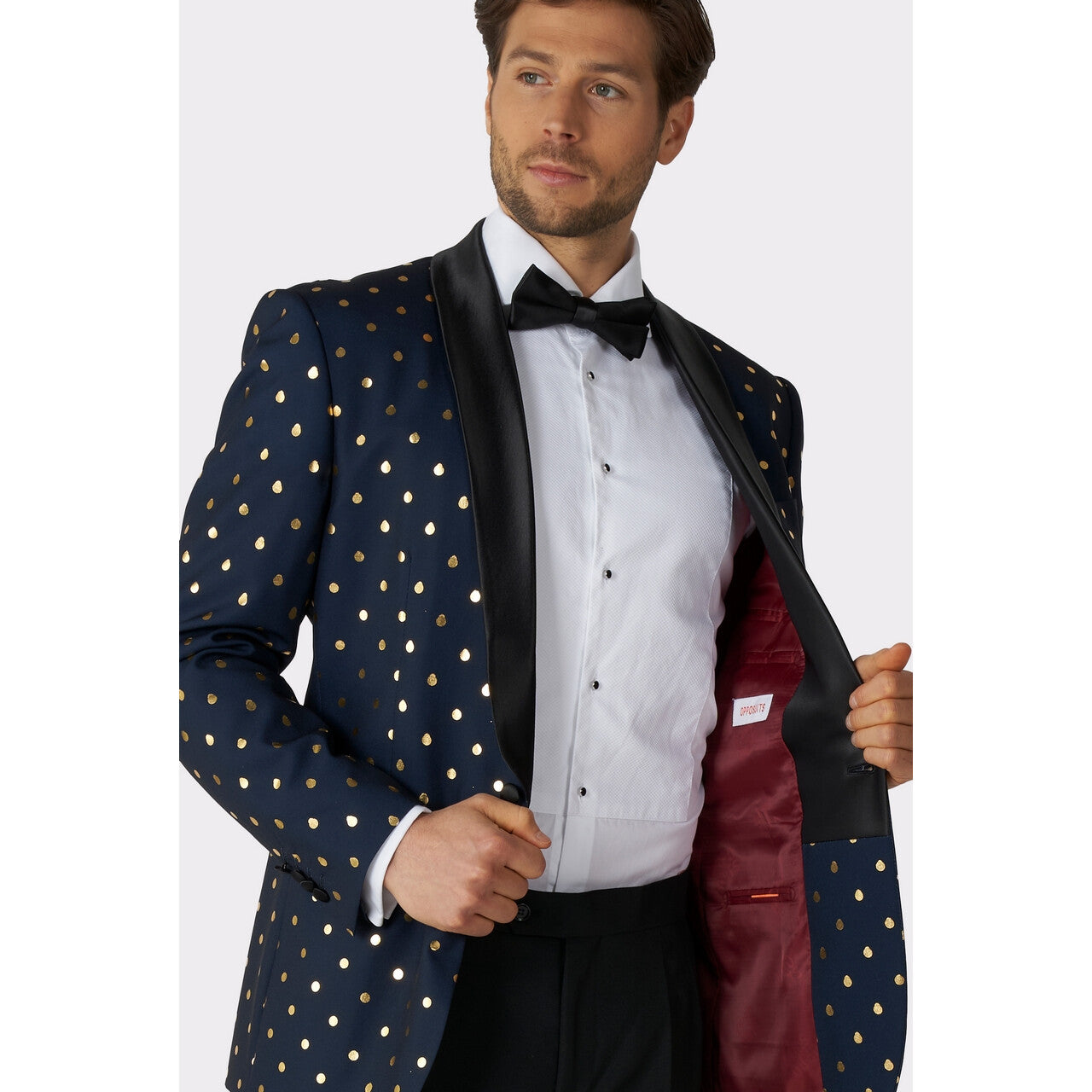 Op deze afbeelding zie je een Kostuums, van het merk Opposuits. Poilka Foilka Golden Dots Opposuit Man Kostuum