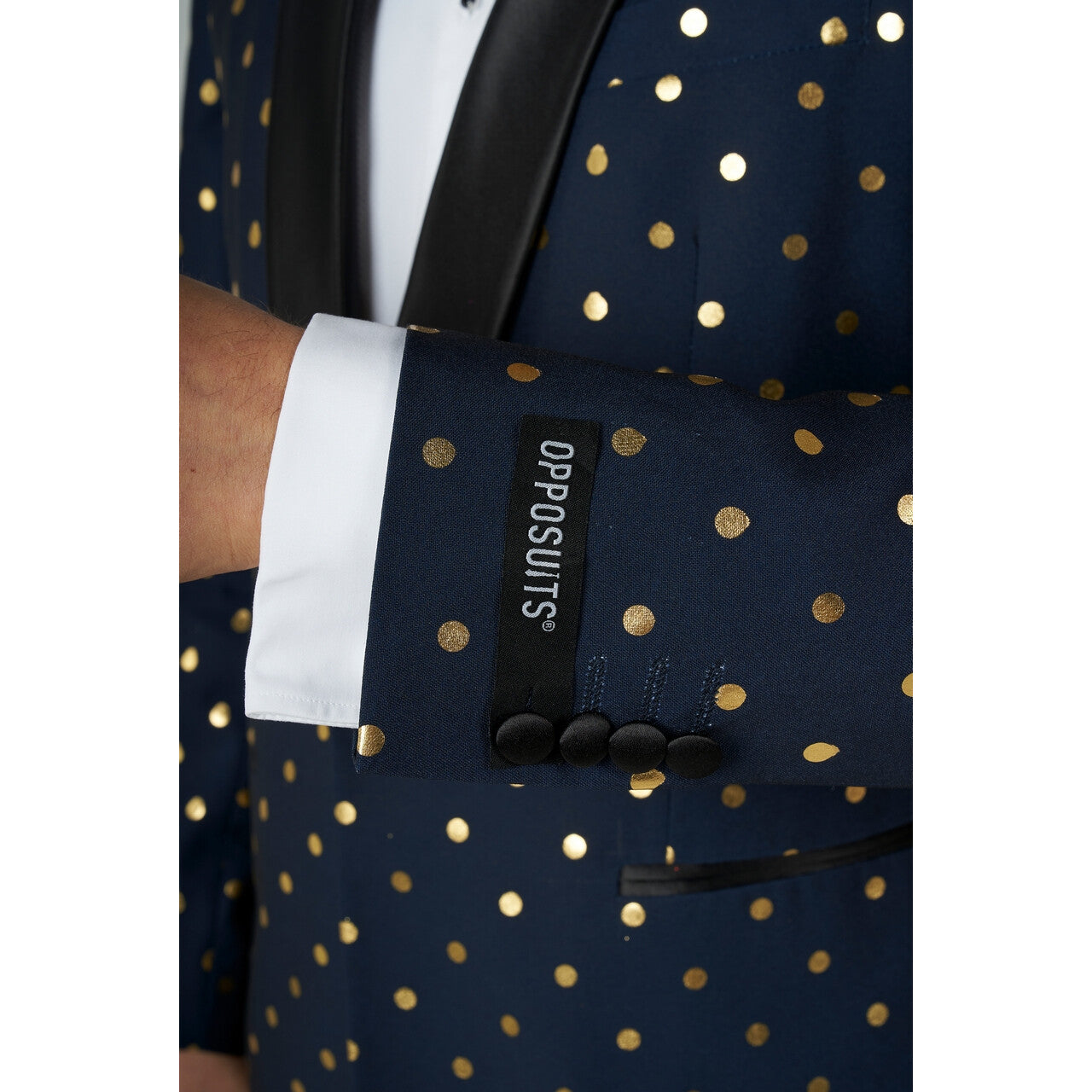 Op deze afbeelding zie je een Kostuums, van het merk Opposuits. Poilka Foilka Golden Dots Opposuit Man Kostuum