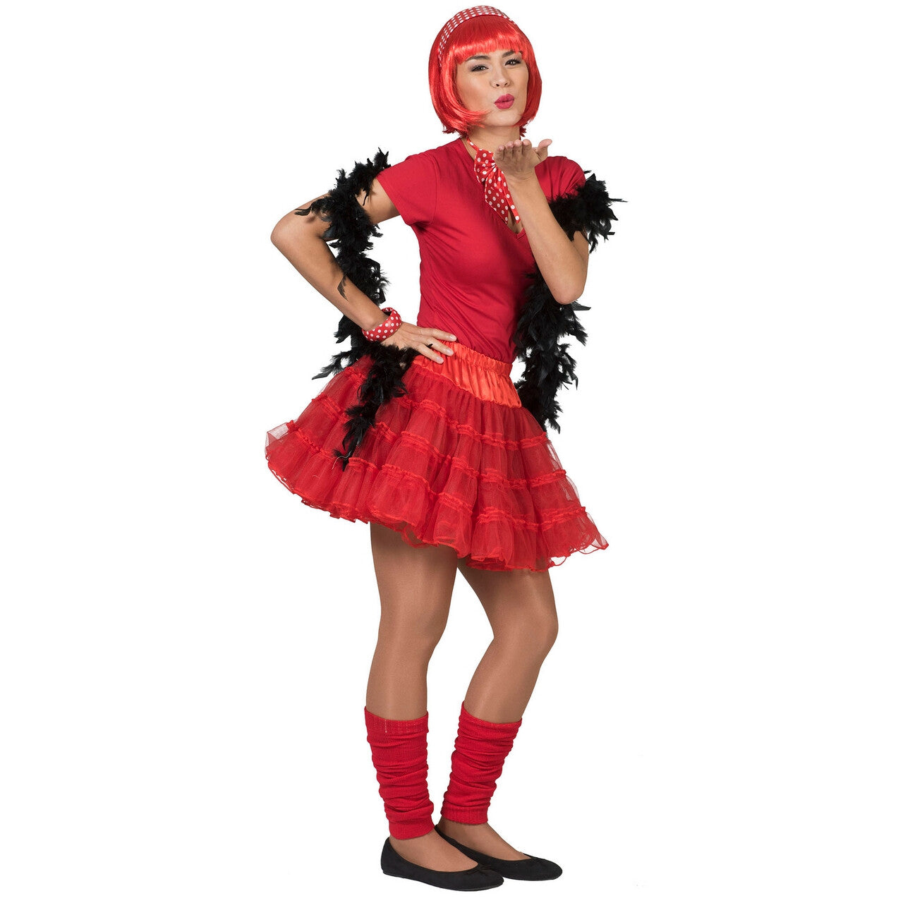 Op deze afbeelding zie je een Kostuums, van het merk Pierros. Fleurige Rode Petticoat Karina Vrouw Kostuum