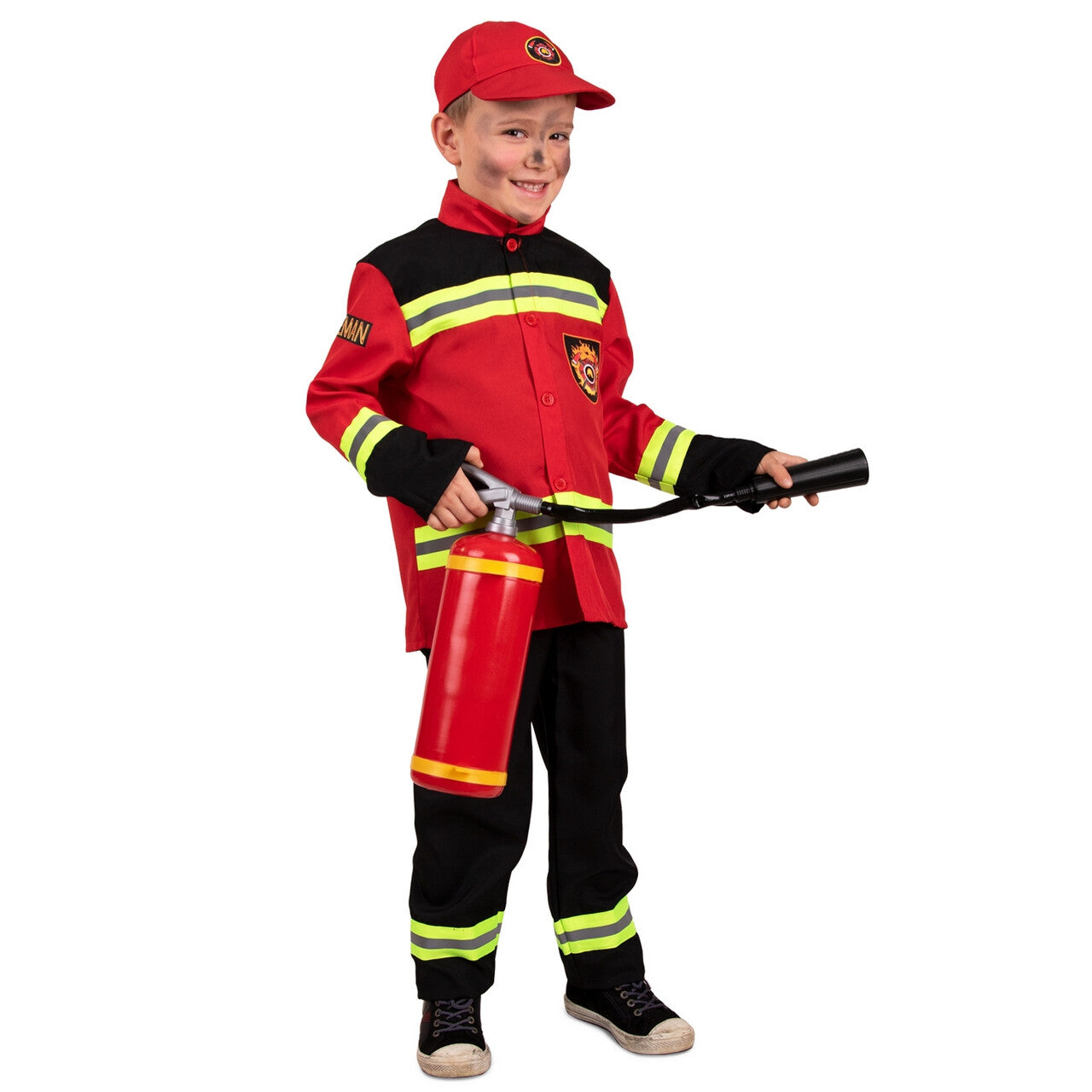 Op deze afbeelding zie je een Kostuums, van het merk PartyXplosion. Heldhaftige Vrijwillige Brandweerman Victor Jongen Kostuum