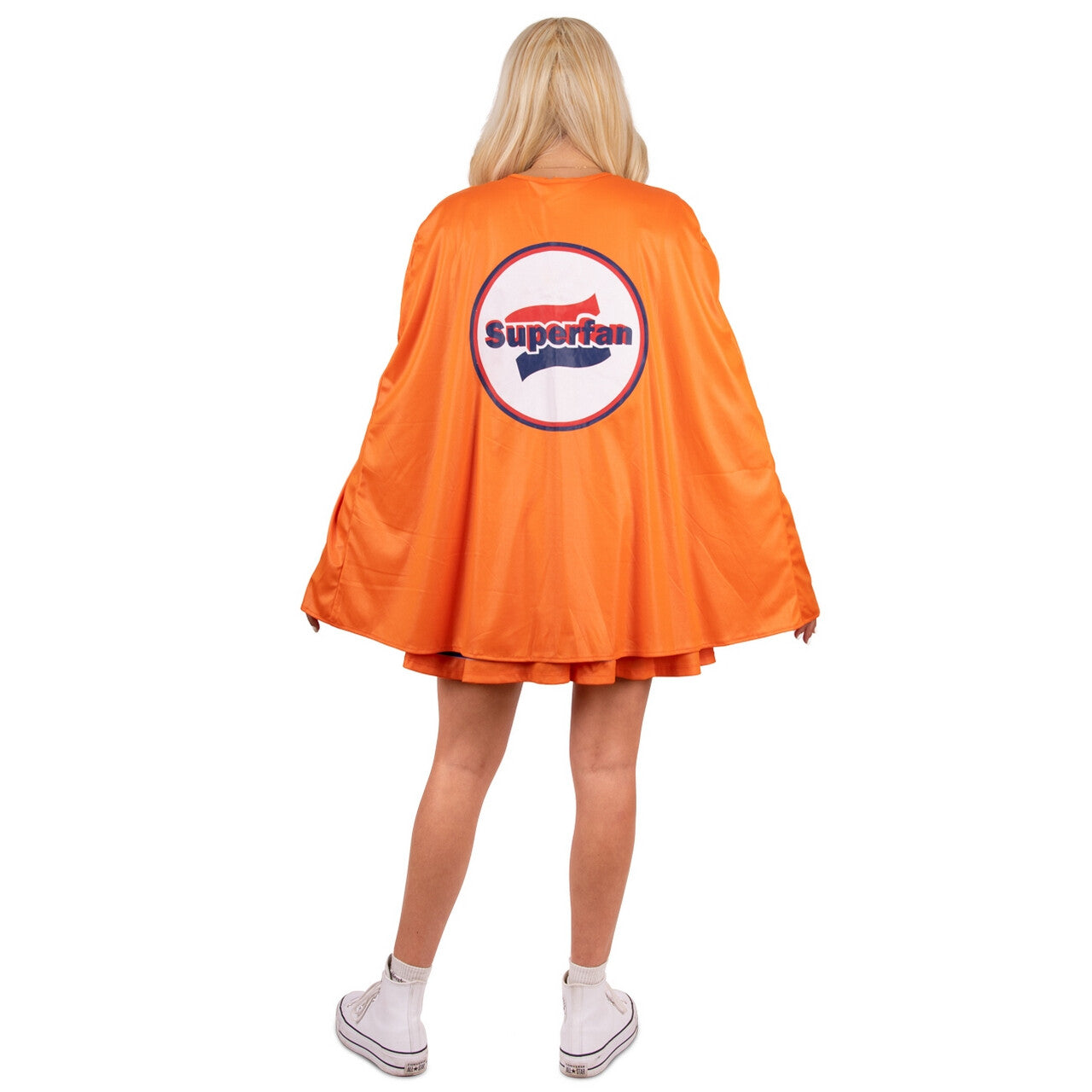 Op deze afbeelding zie je een Kostuums, van het merk PartyXplosion. Superheld Miss Oranje Fan Vrouw Kostuum