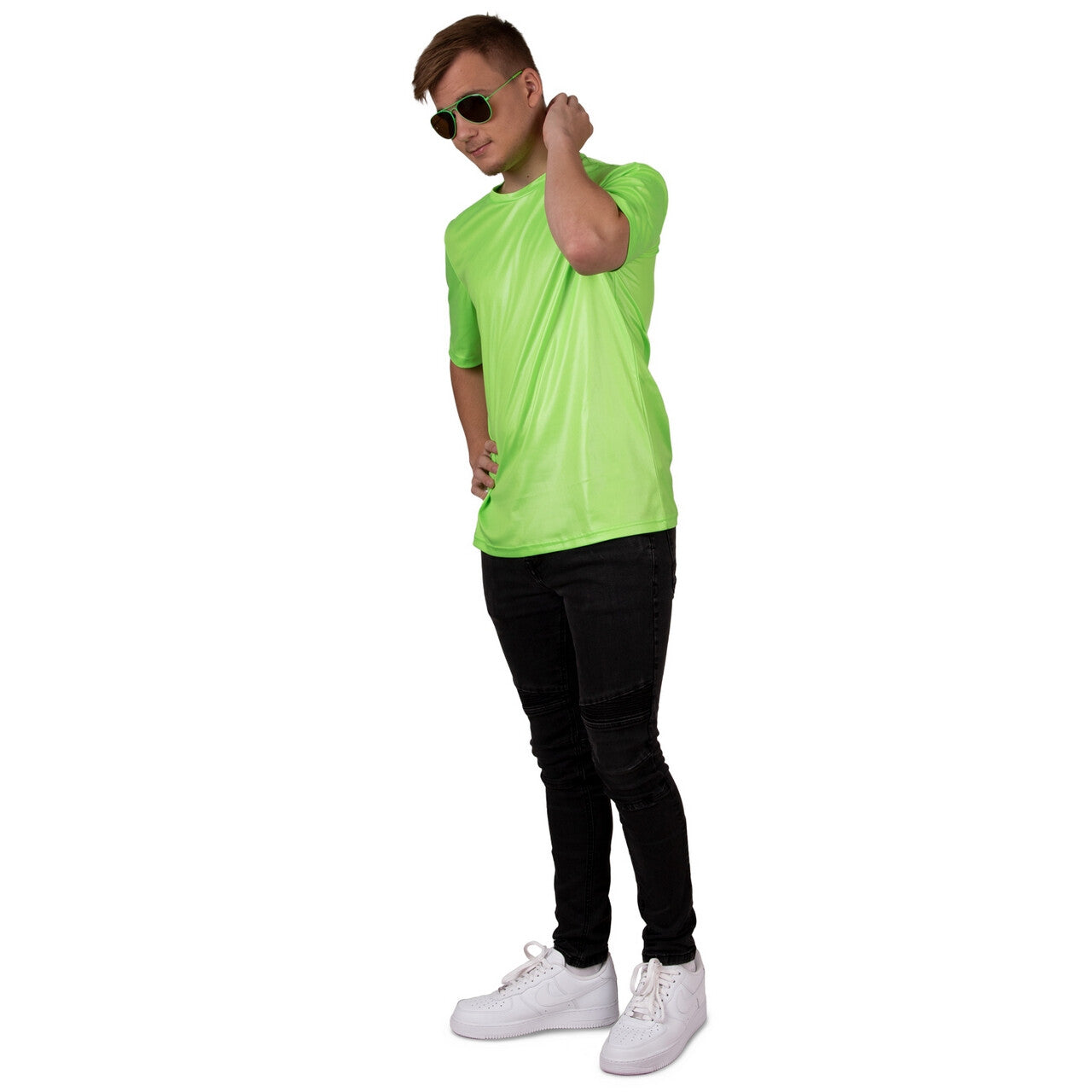 Op deze afbeelding zie je een Kostuums, van het merk PartyXplosion. Ernest Disco Shirt Neon Groen Man
