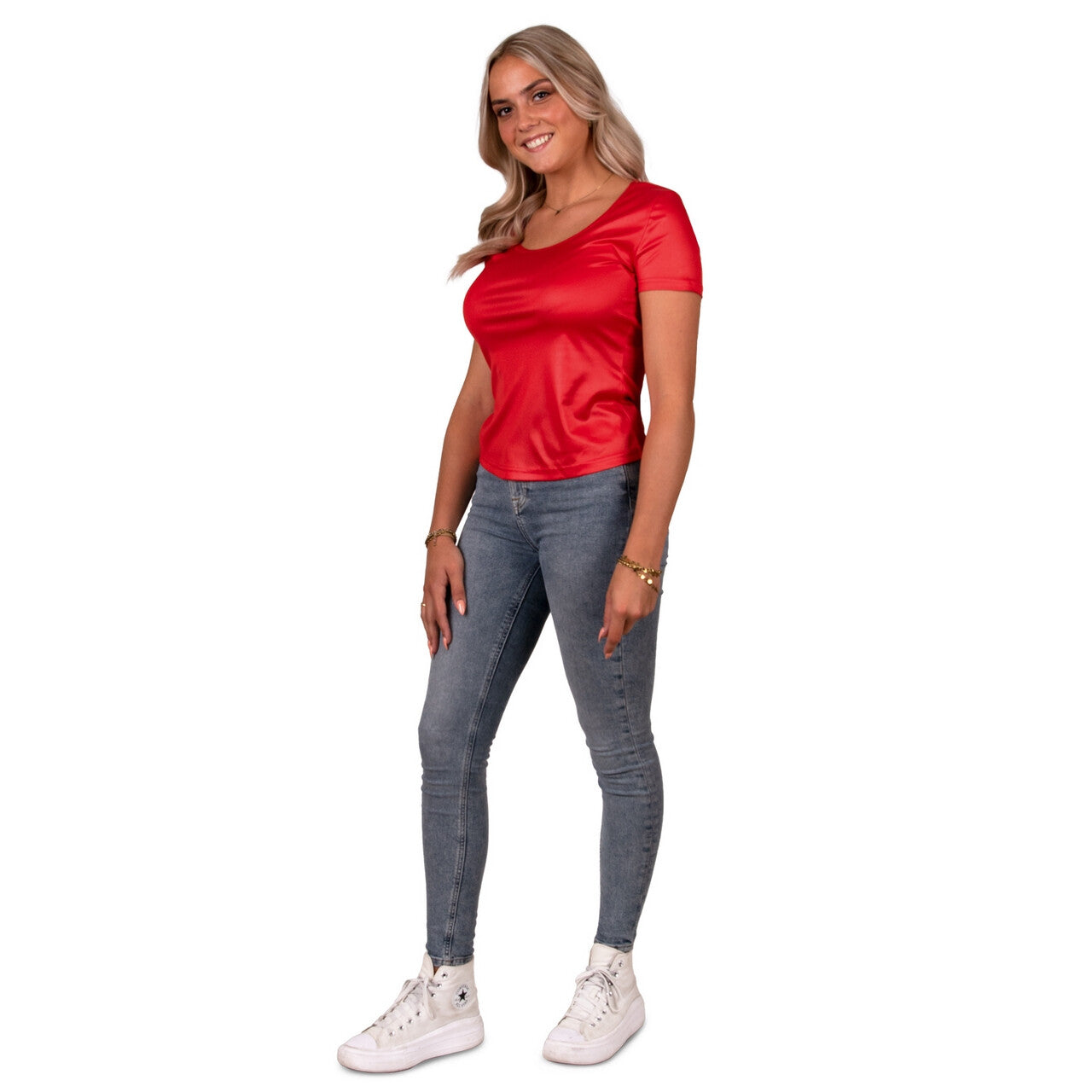 Op deze afbeelding zie je een Kostuums, van het merk PartyXplosion. Shirt Dames Rood Disco Vrouw