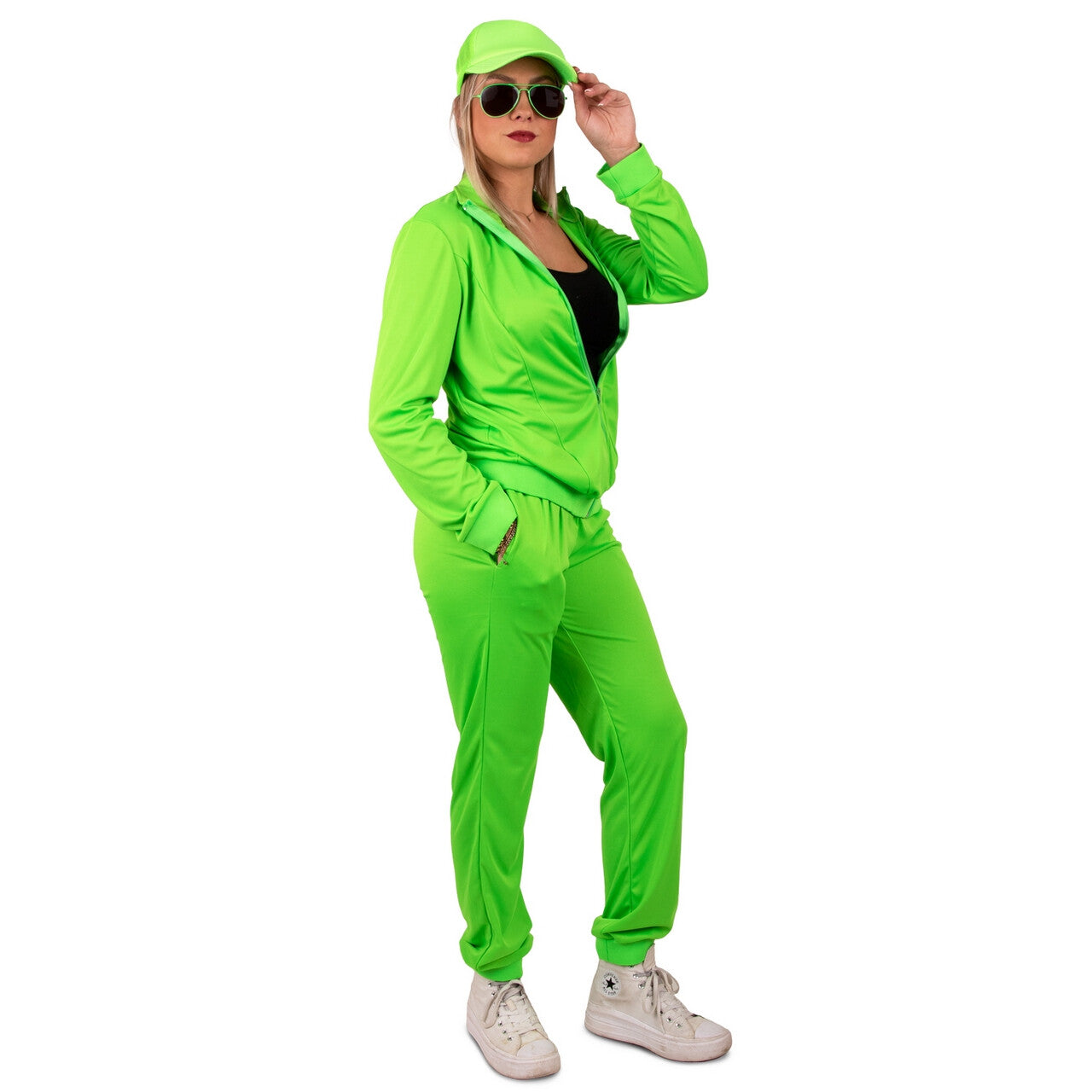 Op deze afbeelding zie je een Kostuums, van het merk PartyXplosion. Kikker Fresh Neon Groen Trainingspak Vrouw Kostuum