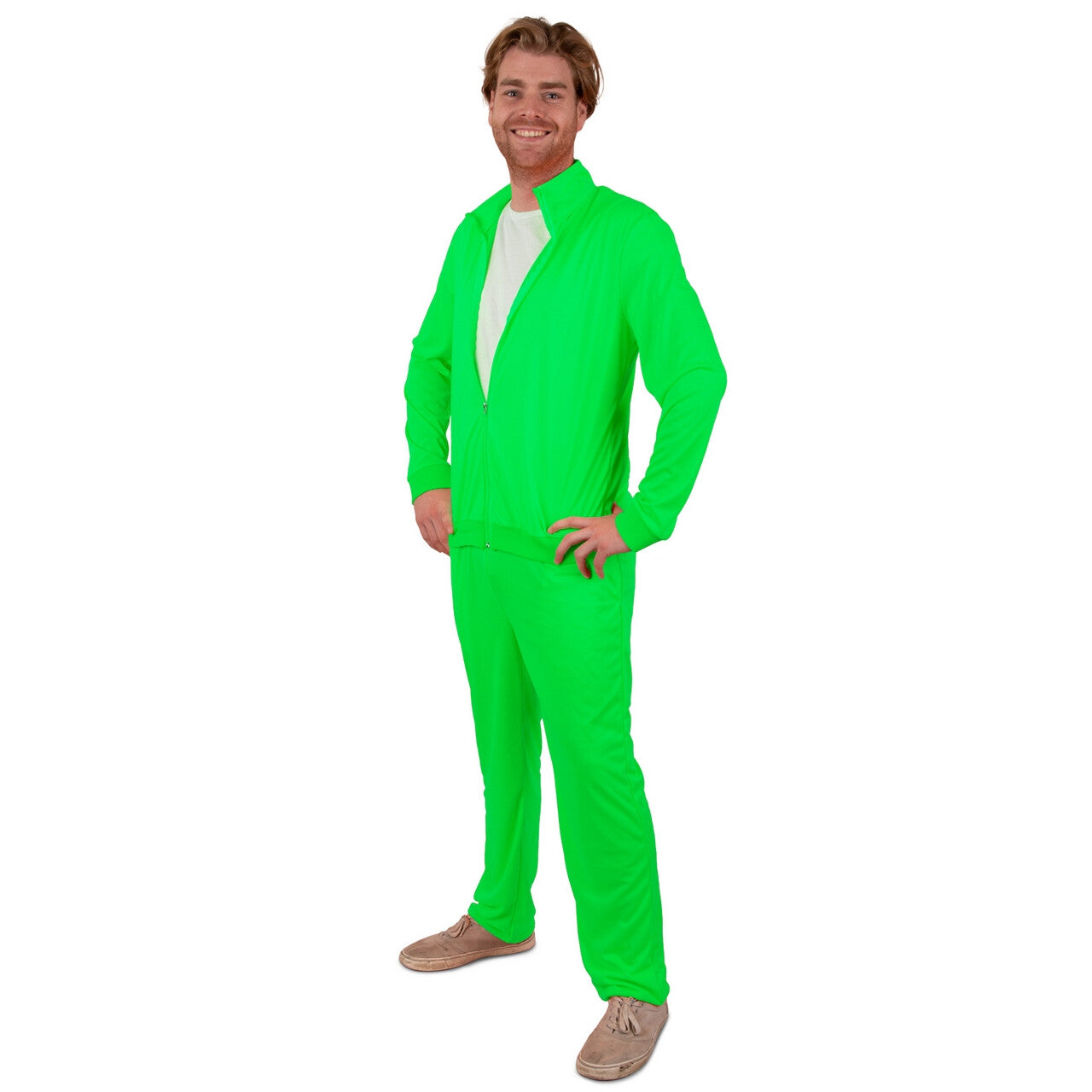 Op deze afbeelding zie je een Kostuums, van het merk PartyXplosion. Green Winning Team Player Suit Man Kostuum