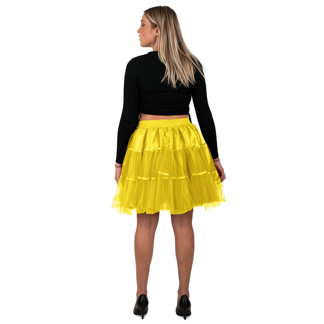 Op deze afbeelding zie je een Kostuums, van het merk PartyXplosion. Zonnige Petticoat Geel 65 Centimeter Vrouw