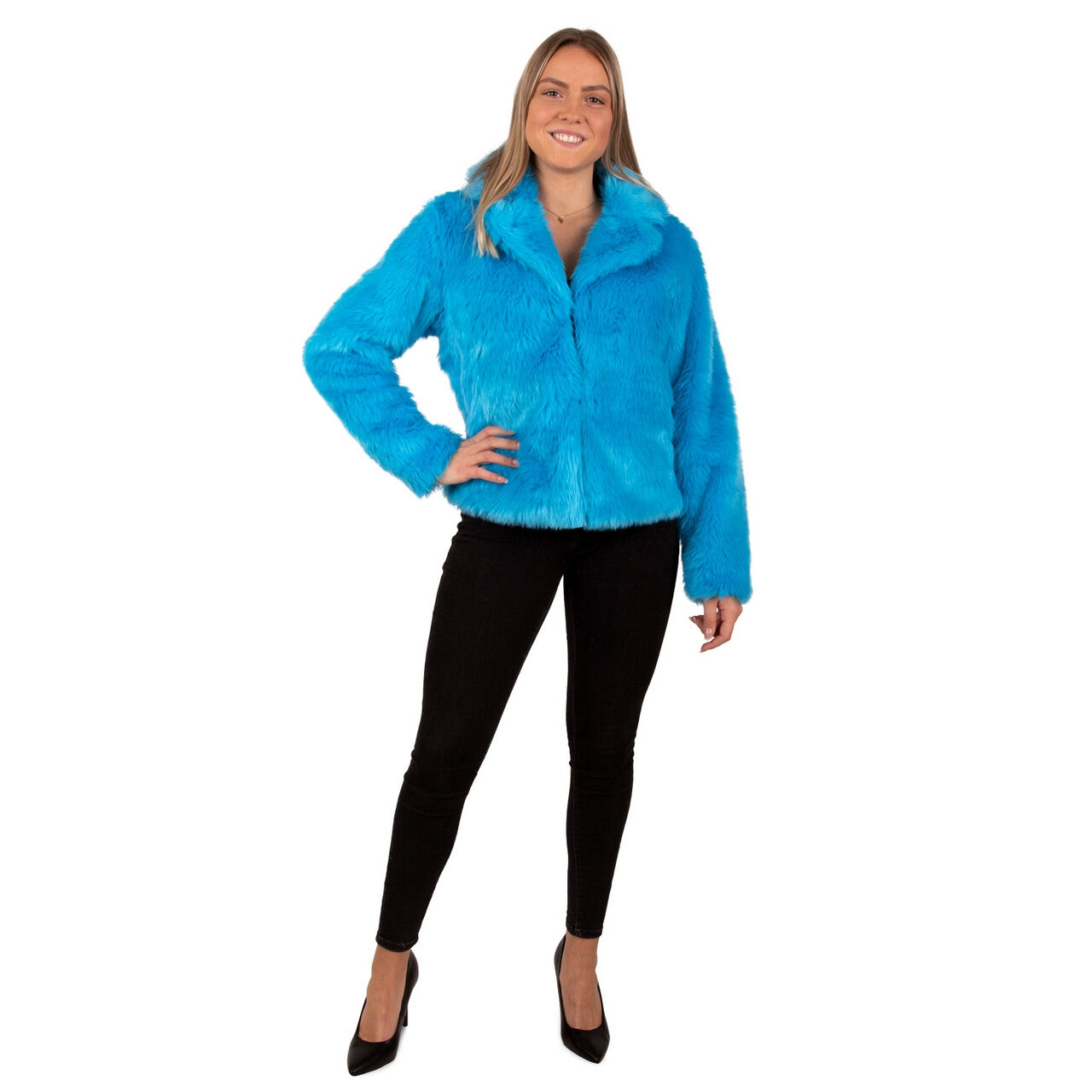 Op deze afbeelding zie je een Kostuums, van het merk PartyXplosion. Bontjas Blauw Icey Spicey Vrouw
