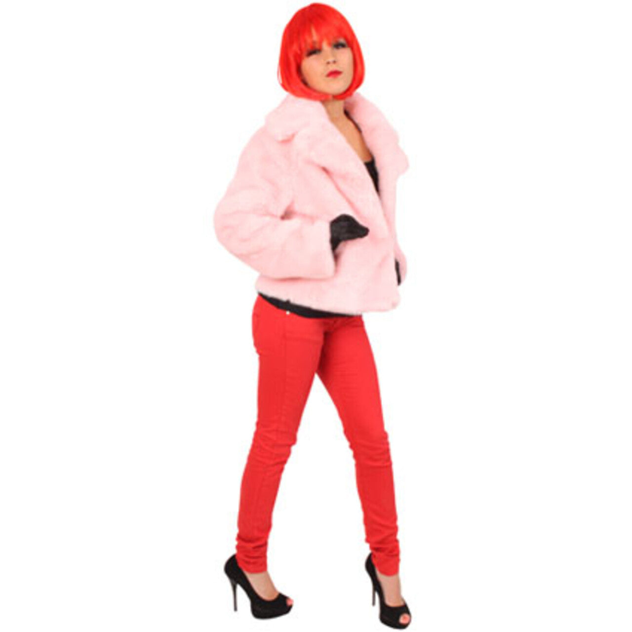 Op deze afbeelding zie je een Kostuums, van het merk PartyXplosion. Nep-Bontjas Roze Vrouw