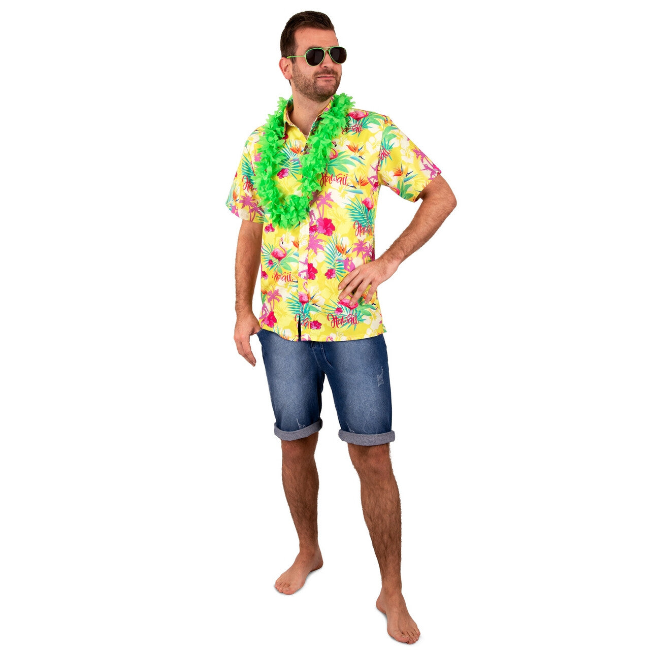 Op deze afbeelding zie je een Kostuums, van het merk PartyXplosion. Tropische Hawaii Overhemd Geel Man