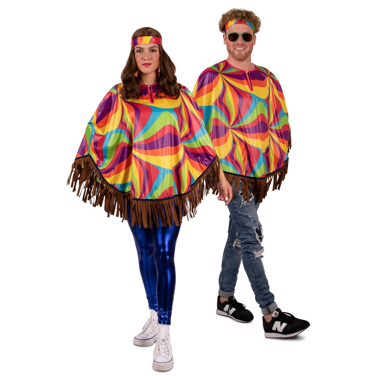 Op deze afbeelding zie je een Kostuums, van het merk PartyXplosion. Psychedelische Hippie Poncho