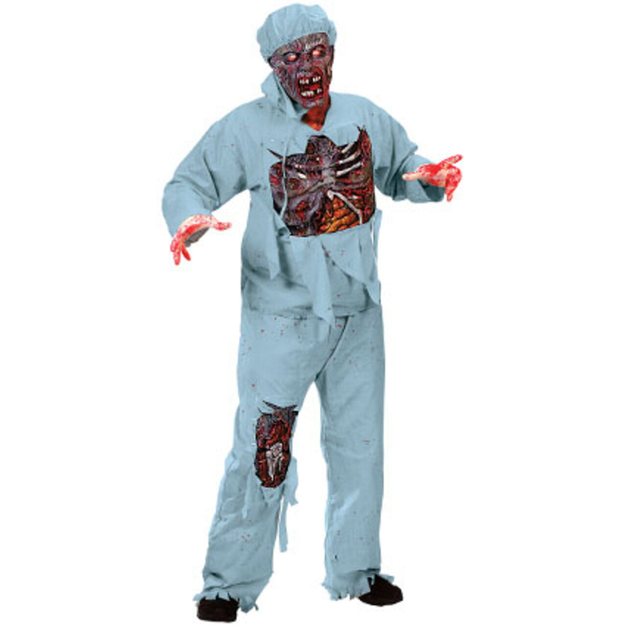 Op deze afbeelding zie je een Kostuums, van het merk PartyXplosion. Opengewerkte Zombie Chirurg Man Kostuum
