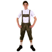 Op deze afbeelding zie je een Kostuums, van het merk PartyXplosion. Lederhose Groen Deluxe Driekwart Met Groene Borduursels (Echt Leer) Man