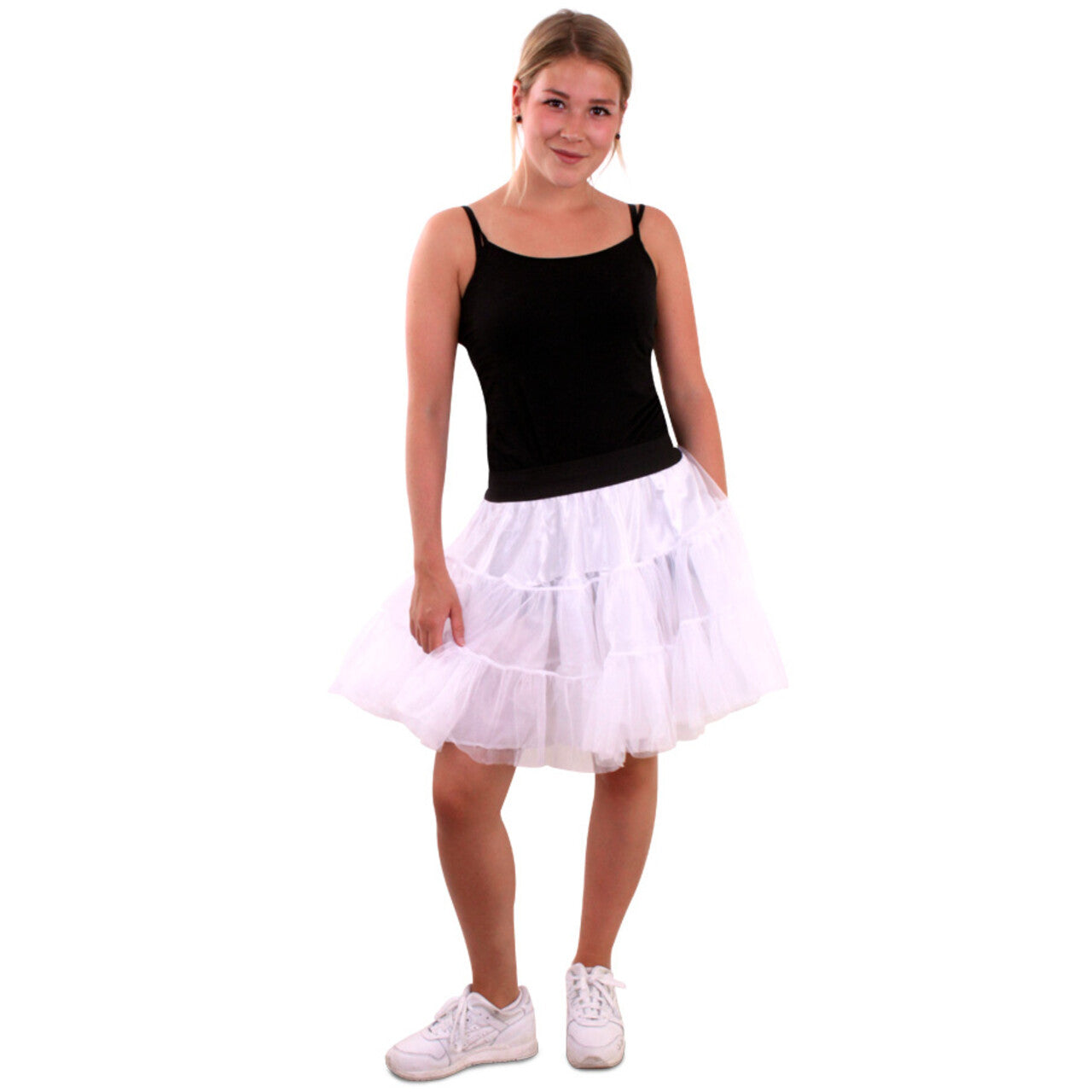 Op deze afbeelding zie je een Kostuums, van het merk PartyXplosion. Rock And Roll Petticoat 3 Lagen Wit Vrouw