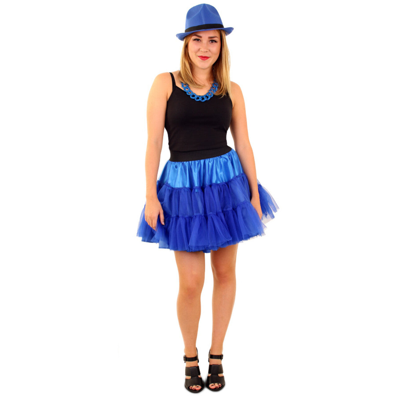Op deze afbeelding zie je een Kostuums, van het merk PartyXplosion. Rock And Roll Petticoat 3 Lagen Blauw Vrouw