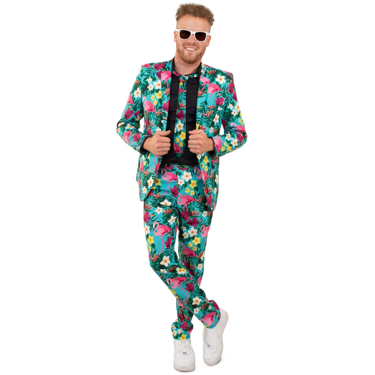 Op deze afbeelding zie je een Kostuums, van het merk PartyXplosion. Tropische Flora En Fauna Hawaii 3delig Man Kostuum