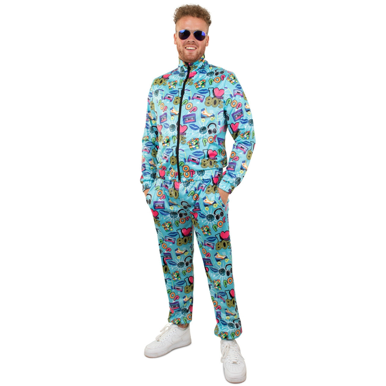 Op deze afbeelding zie je een Kostuums, van het merk PartyXplosion. Jaren 80 Trainingspak Cassette Pop Love Heren Man Kostuum