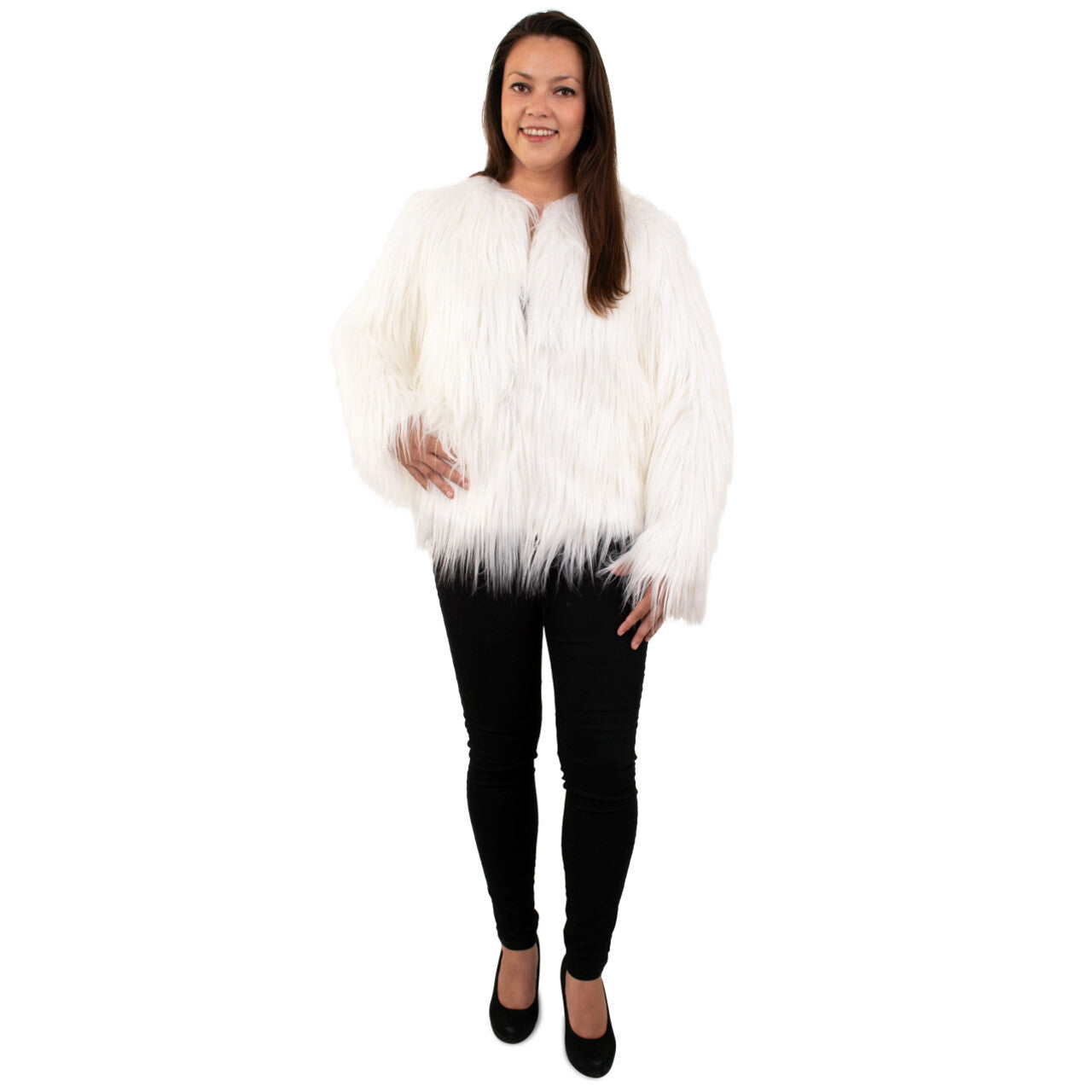 Op deze afbeelding zie je een Kostuums, van het merk PartyXplosion. Langharige Yeti Jas Met Lampjes Vrouw