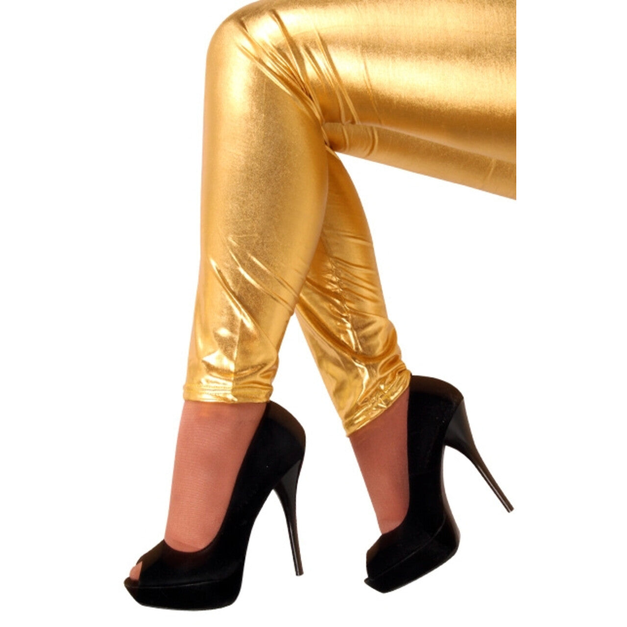 Op deze afbeelding zie je een Kostuums, van het merk PartyXplosion. Metallic Goud Legging Dans Benen Vrouw