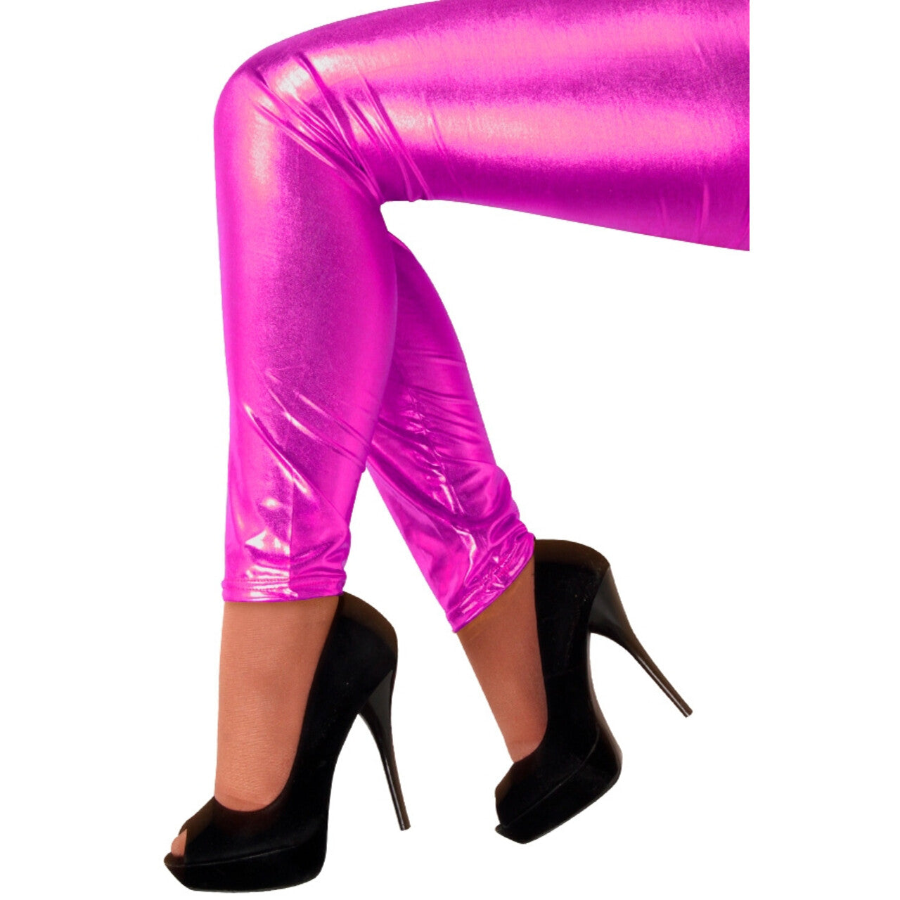 Op deze afbeelding zie je een Kostuums, van het merk PartyXplosion. Metallic Roze Legging Show Off Vrouw