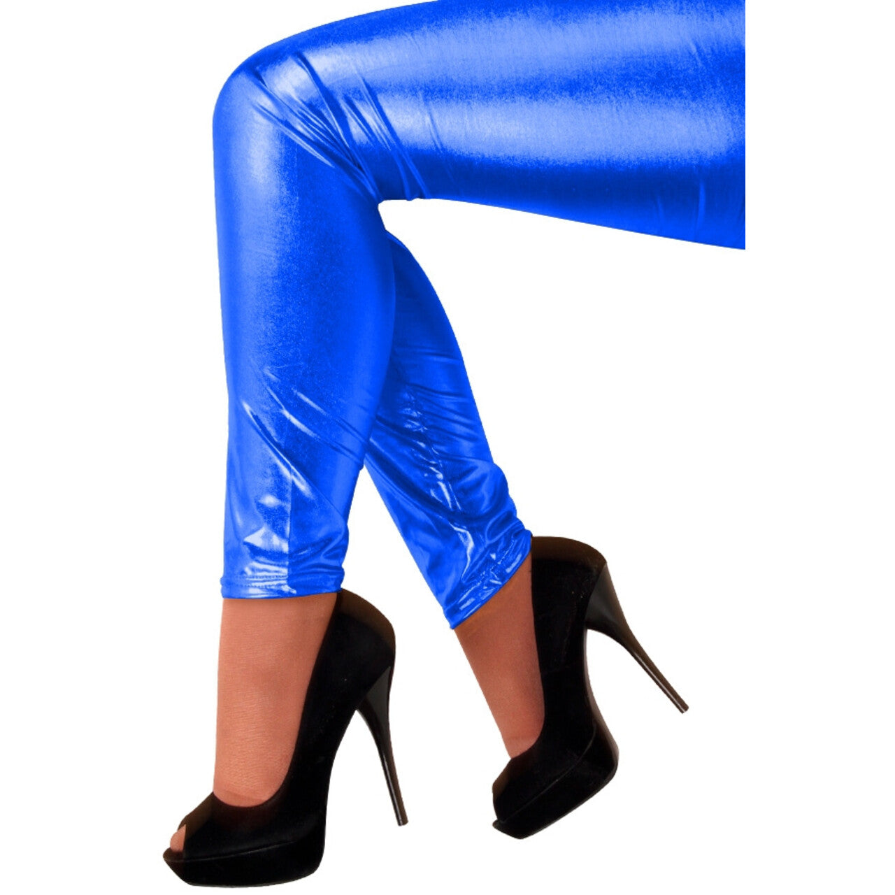 Op deze afbeelding zie je een Kostuums, van het merk PartyXplosion. Metallic Blauw Legging Superduper Legs Vrouw