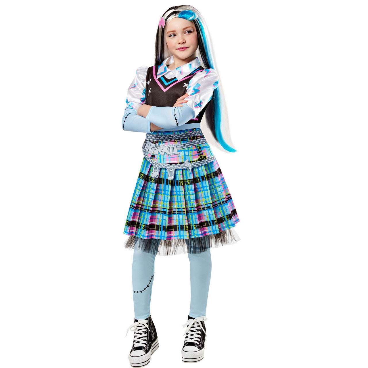 Op deze afbeelding zie je een Kostuums, van het merk Rubies. Blauwe Frankie Stein Deluxe Kind Meisje Kostuum