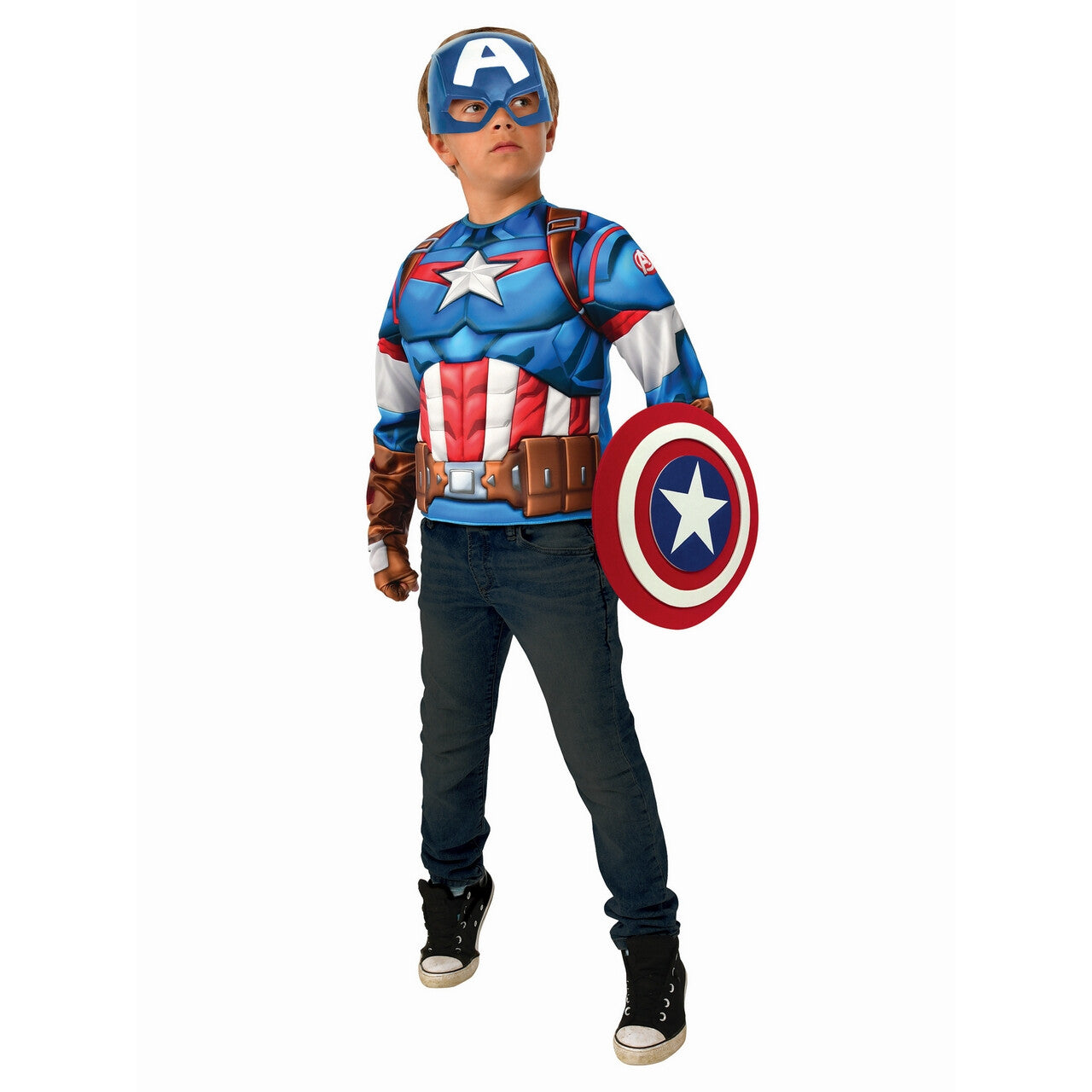 Op deze afbeelding zie je een Kostuums, van het merk Rubies. Captain America Grootste Nationale Held Kind Kostuum