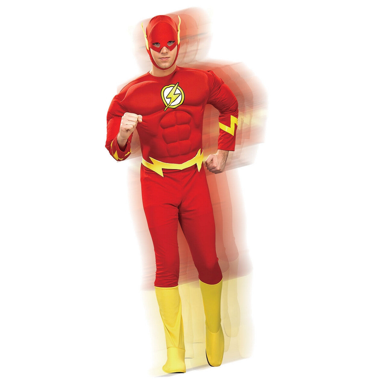 Op deze afbeelding zie je een Kostuums, van het merk Rubies. The Flash Pijlsnel Gespierde Borst Man Kostuum