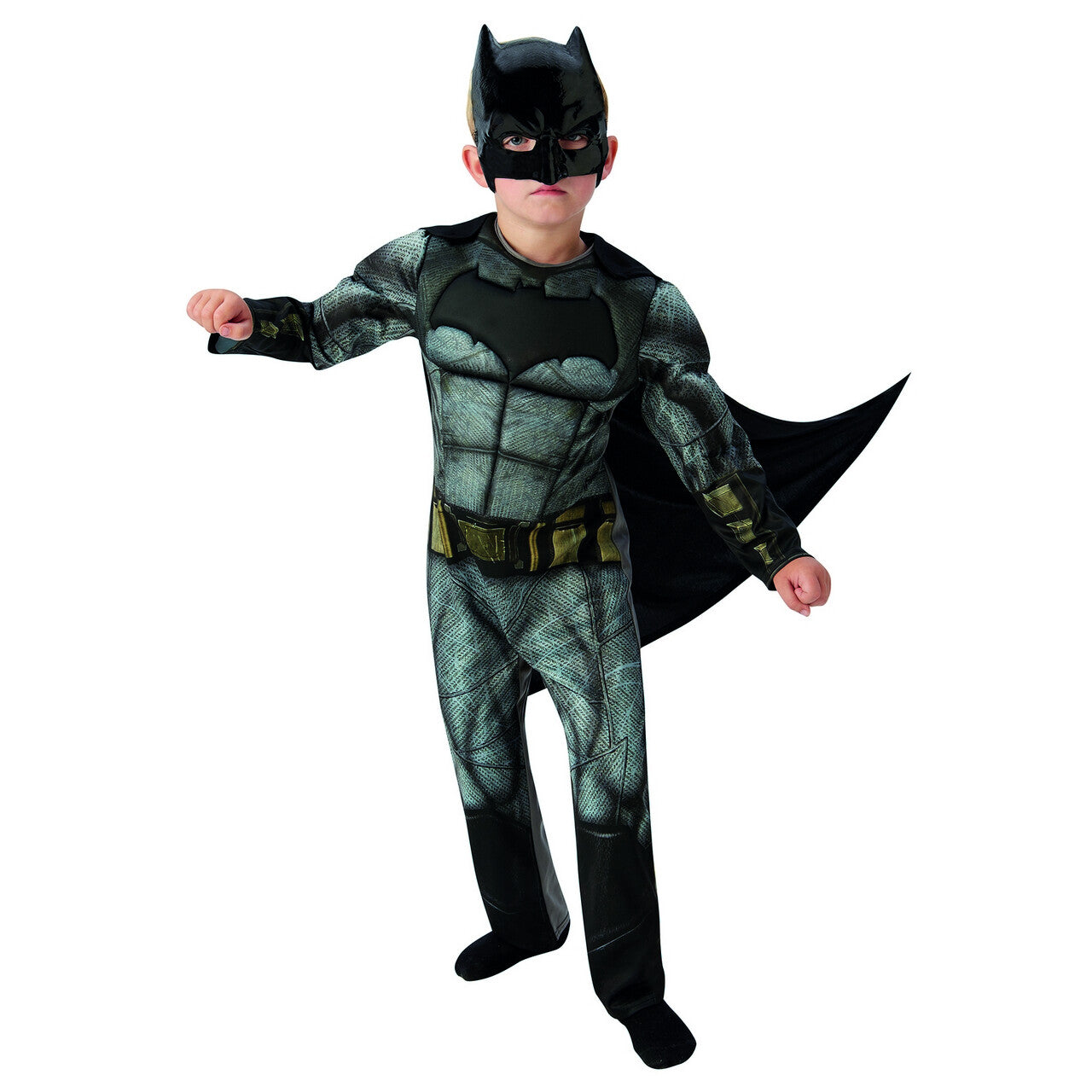 Op deze afbeelding zie je een Kostuums, van het merk Rubies. Megagespierde Batman Justice League Deluxe Kind Jongen Kostuum