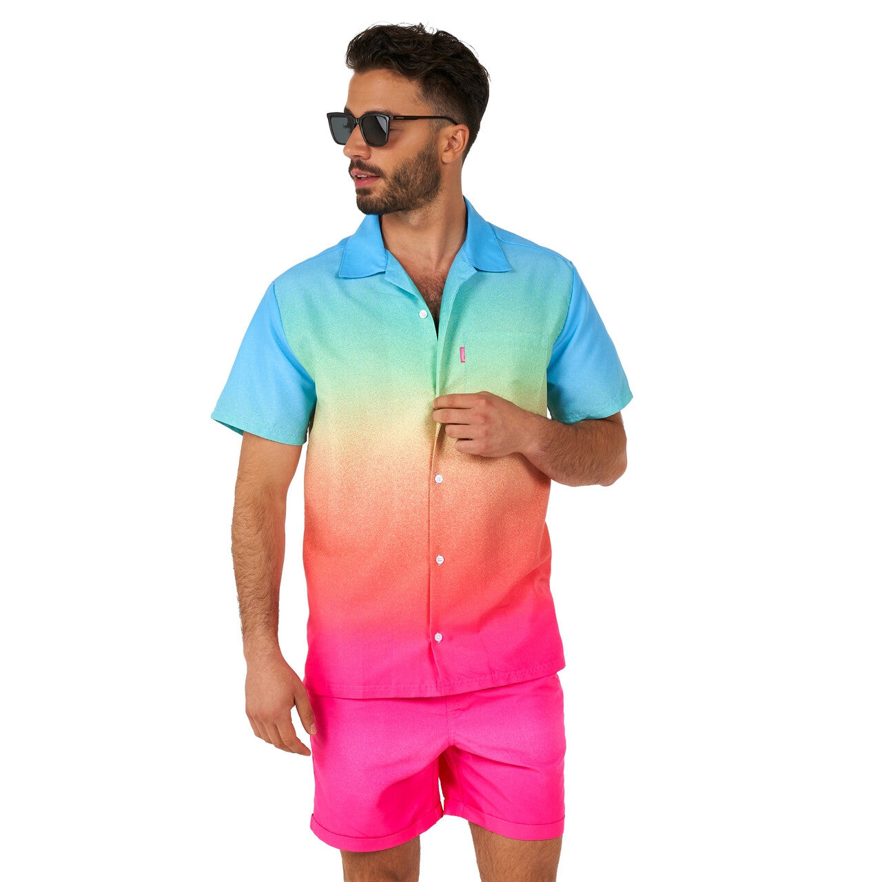 Op deze afbeelding zie je een Kostuums, van het merk Opposuits. Funky Rainbow Fade Man Kostuum