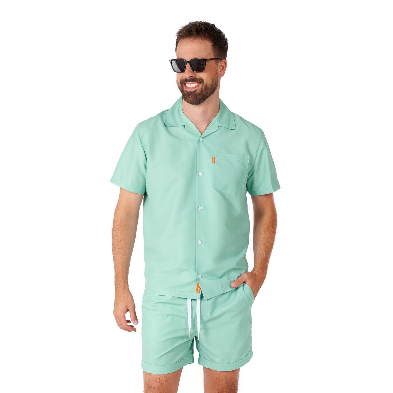 Op deze afbeelding zie je een Kostuums, van het merk Opposuits. Mega Magic Mint Man Kostuum