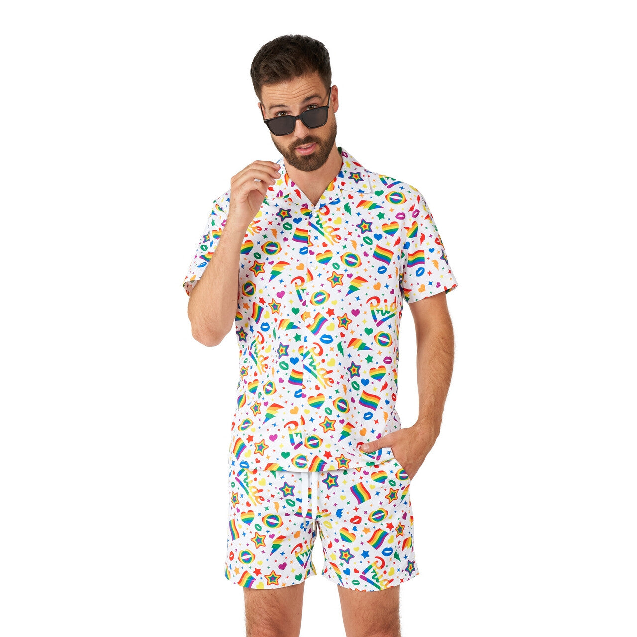 Op deze afbeelding zie je een Kostuums, van het merk Suitmeister. Pride Icons Rainbow Party Man Kostuum