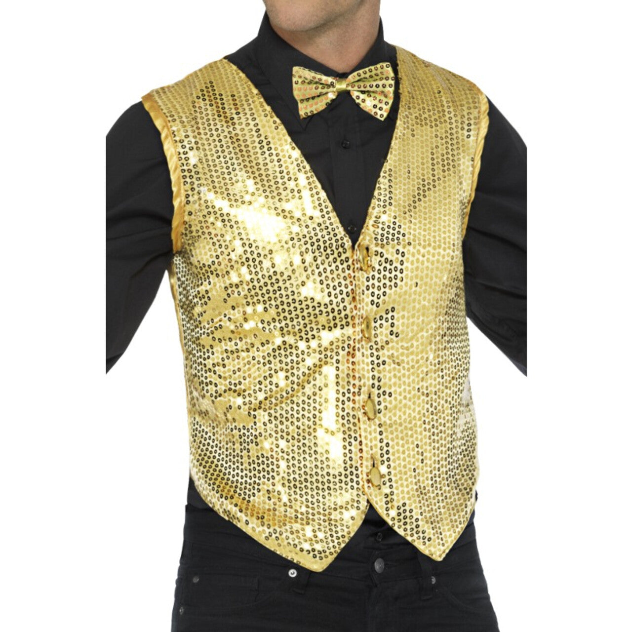Op deze afbeelding zie je een Kostuums, van het merk Smiffy's. Glimmende Gouden Pailletten Vest Man