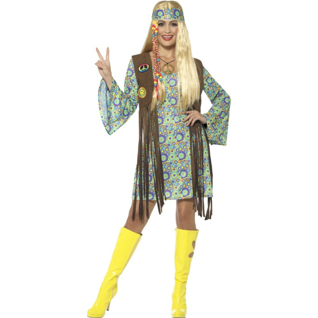 Op deze afbeelding zie je een Kostuums, van het merk Smiffy's. Smokey Janis Hippie Vrouw Kostuum