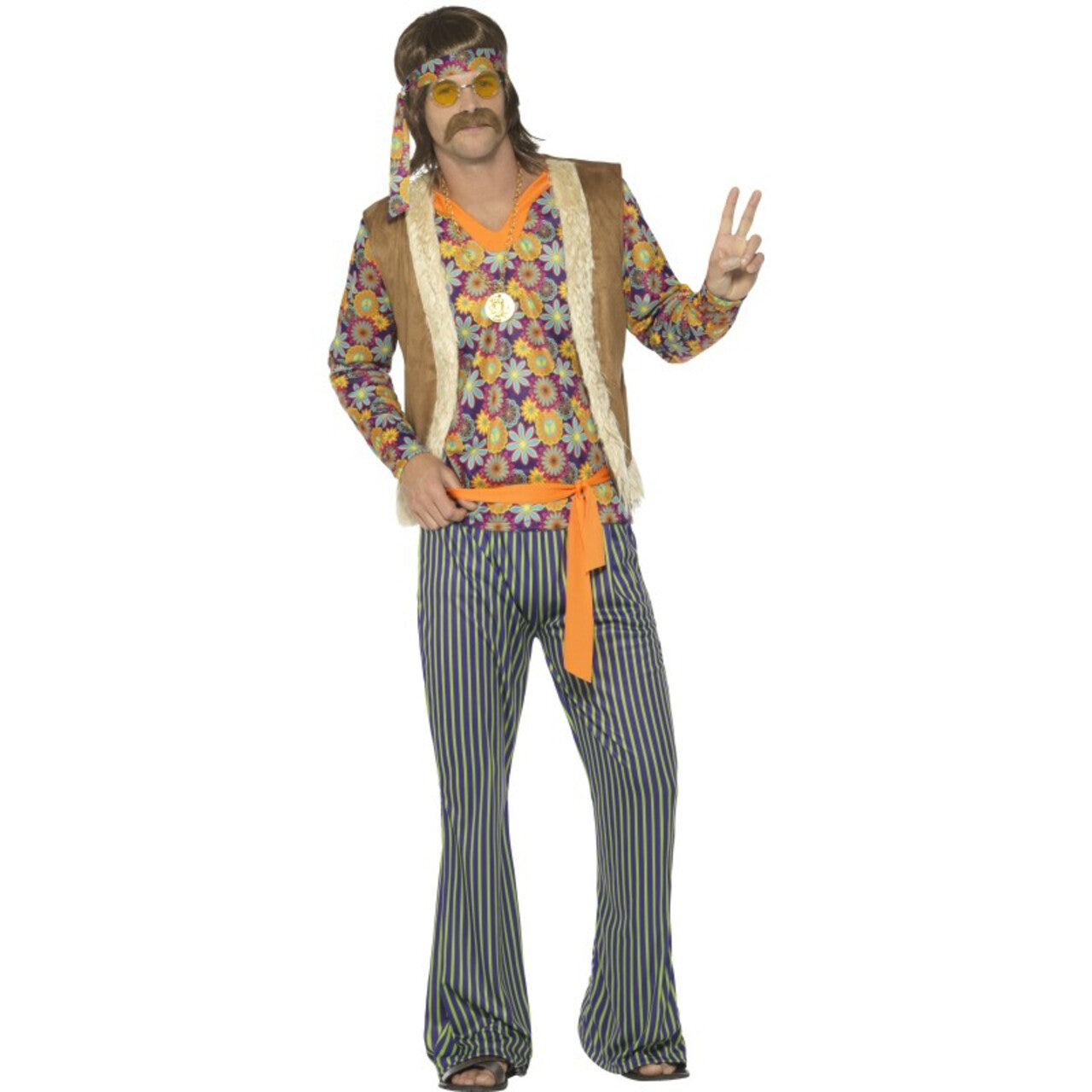 Op deze afbeelding zie je een Kostuums, van het merk Smiffy's. Lotus Hippie Man Kostuum