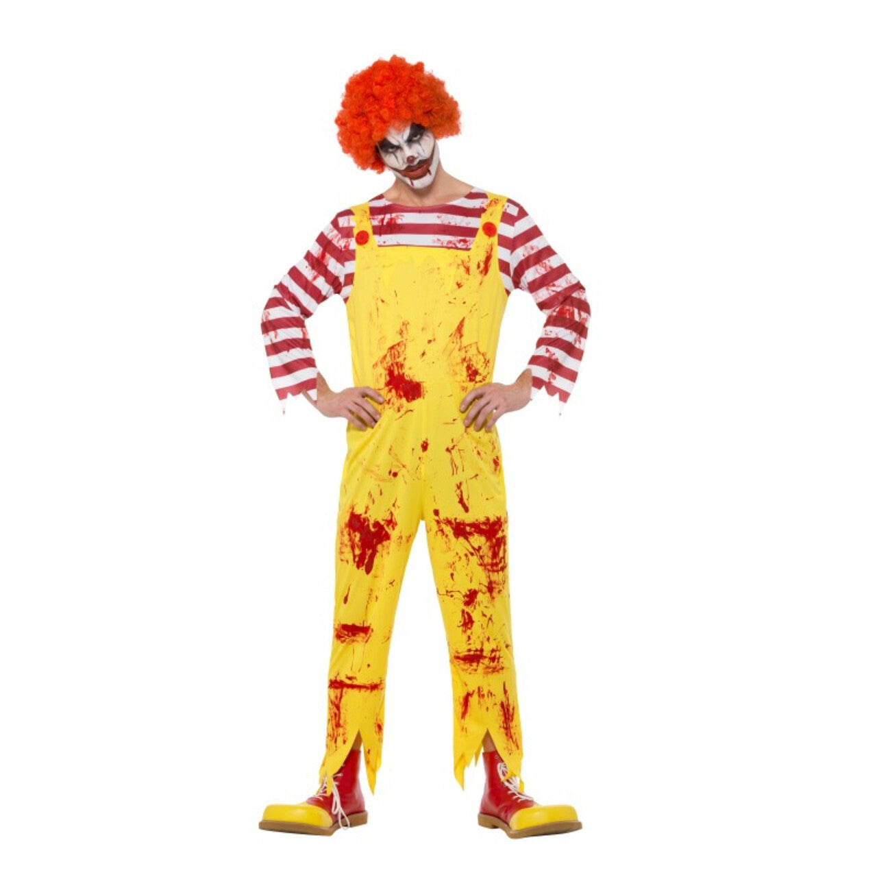 Op deze afbeelding zie je een Kostuums, van het merk Smiffy's. Griezelige Horror Clown Vol Bloedspatten Man Kostuum