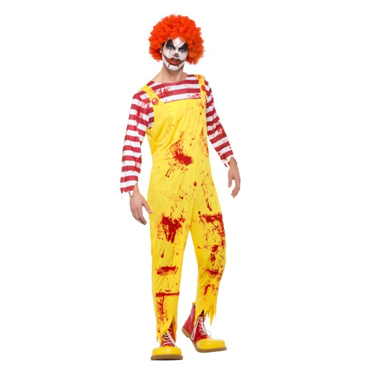 Op deze afbeelding zie je een Kostuums, van het merk Smiffy's. Griezelige Horror Clown Vol Bloedspatten Man Kostuum