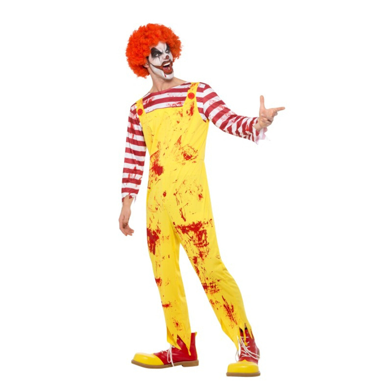 Op deze afbeelding zie je een Kostuums, van het merk Smiffy's. Griezelige Horror Clown Vol Bloedspatten Man Kostuum
