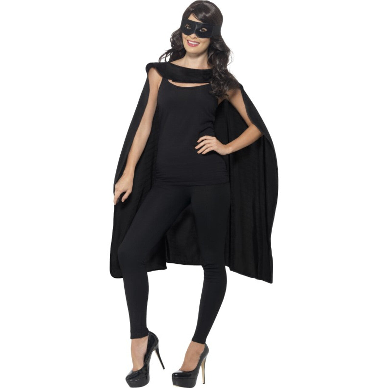 Op deze afbeelding zie je een Kostuums, van het merk Smiffy's. Zwarte Cape En Oogmasker Mexicaanse Superheld Kostuum