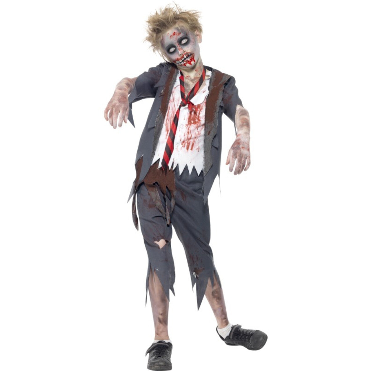 Op deze afbeelding zie je een Kostuums, van het merk Smiffy's. Afzichtelijk Zombie School Uniform Jongen Kostuum