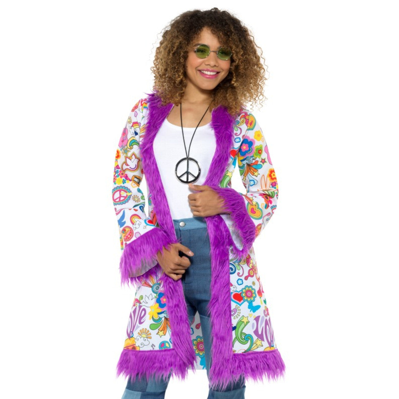 Op deze afbeelding zie je een Kostuums, van het merk Smiffy's. Janis Jaren 60 Hippie Jas Vrouw
