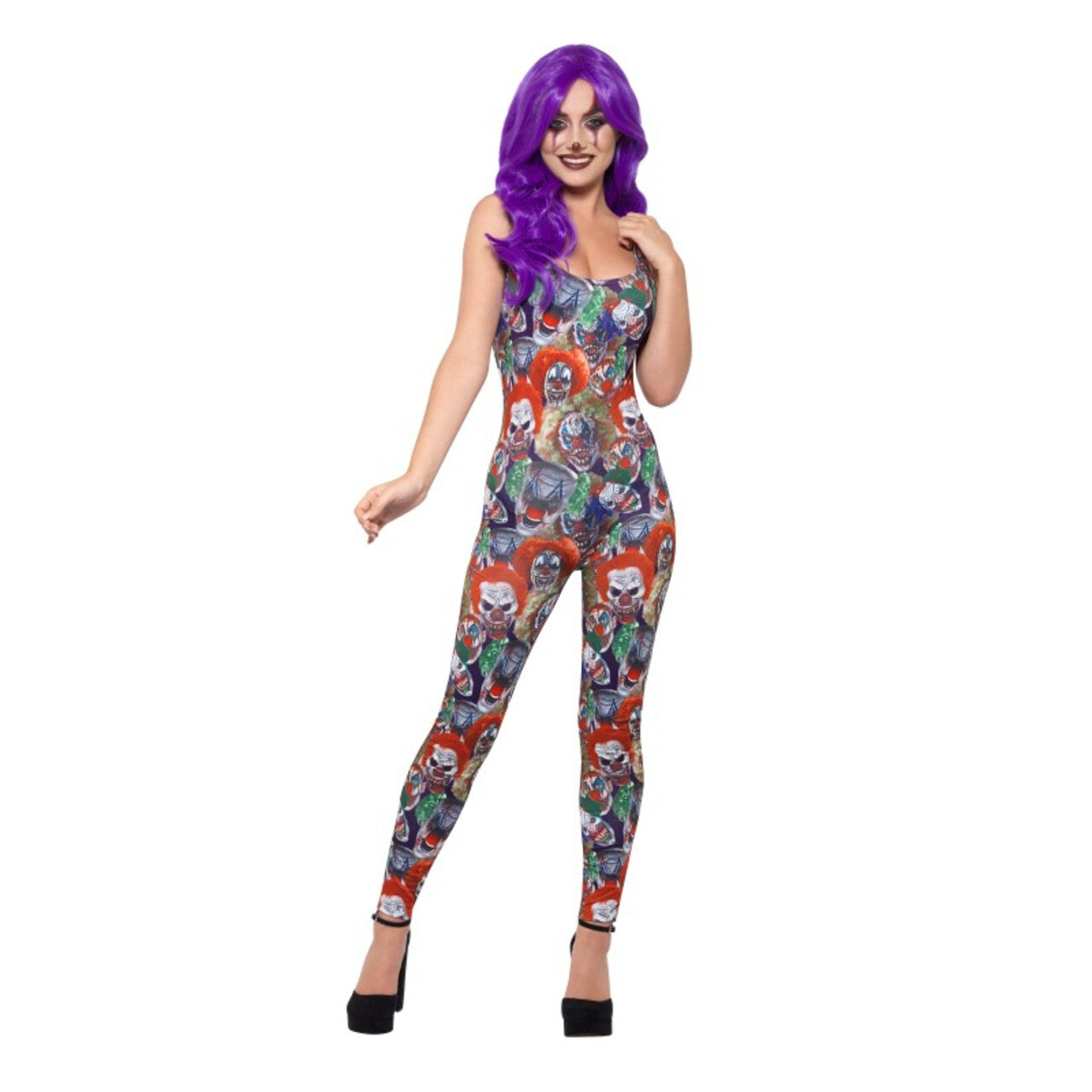 Op deze afbeelding zie je een Kostuums, van het merk Smiffy's. Vol Enge Clowns Bodysuit Vrouw Kostuum