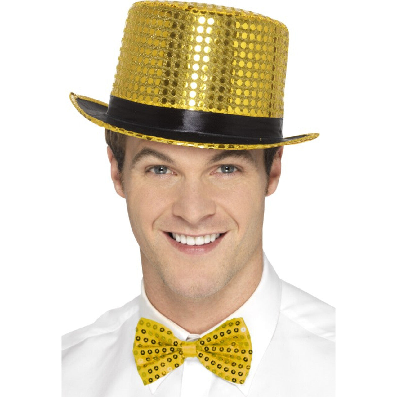 Op deze afbeelding zie je een Accessoires, van het merk Smiffy's. Hoge Show Hoed Pailletten Goud