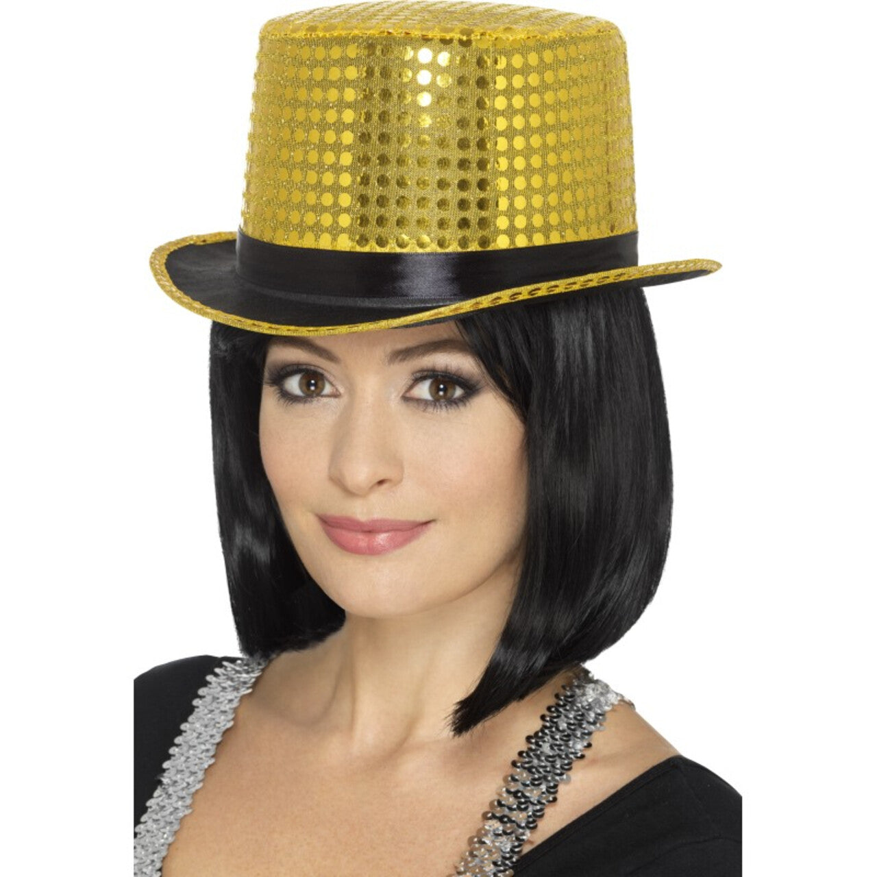 Op deze afbeelding zie je een Accessoires, van het merk Smiffy's. Hoge Show Hoed Pailletten Goud