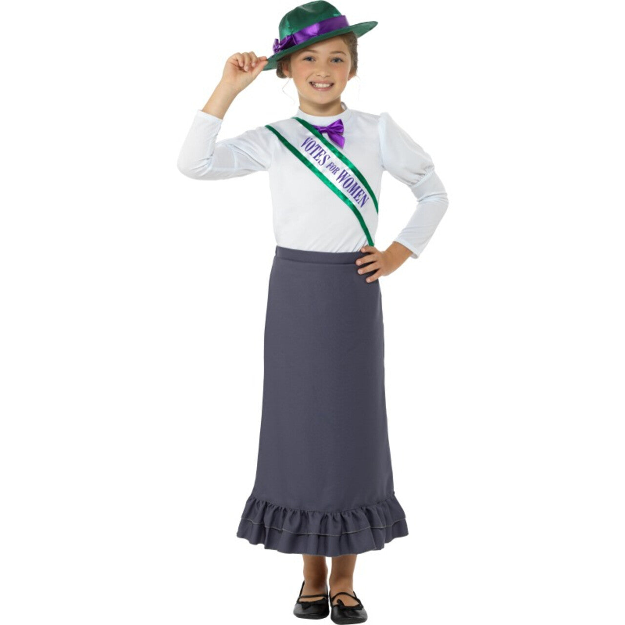 Op deze afbeelding zie je een Kostuums, van het merk Smiffy's. Victoriaanse Demonstrant Vrouwenkiesrecht Suffragette Meisje Kostuum