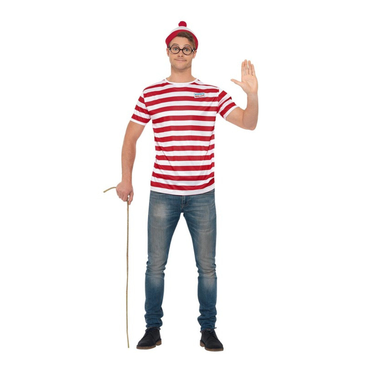 Op deze afbeelding zie je een Kostuums, van het merk Smiffy's. Waar Is Wally Set Driedelig Man