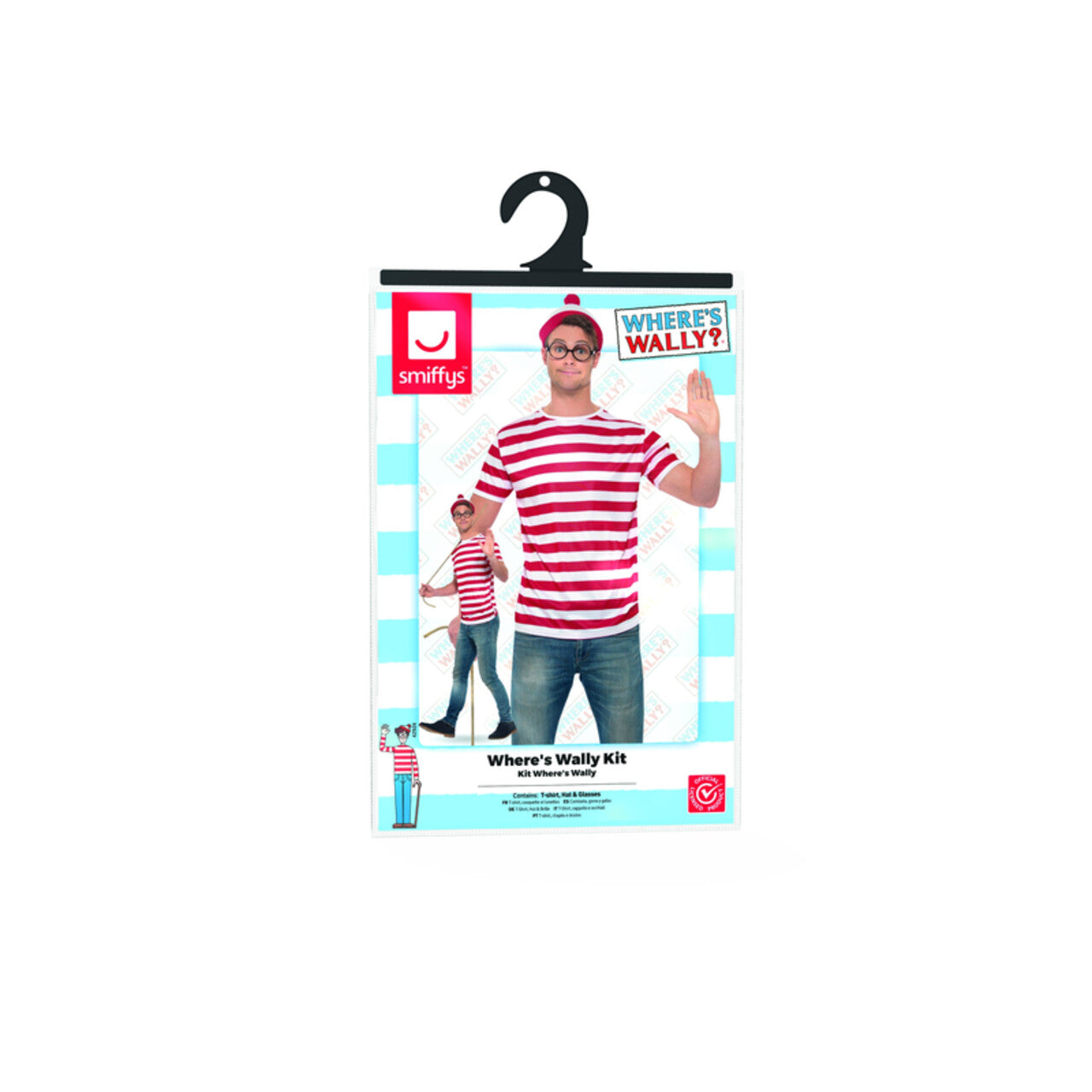 Op deze afbeelding zie je een Kostuums, van het merk Smiffy's. Waar Is Wally Set Driedelig Man