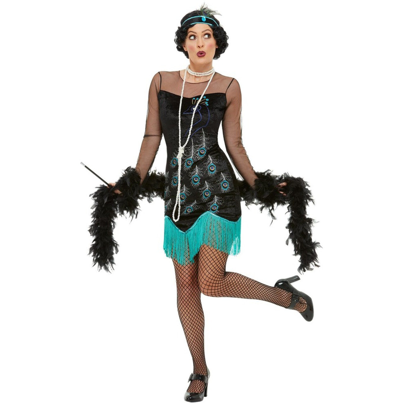 Op deze afbeelding zie je een Kostuums, van het merk Smiffy's. Charleston Flapper Pauw Motief Vrouw Kostuum